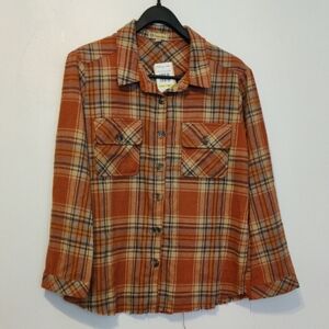 Democracy. Orange Plaid Button-Up Shirt